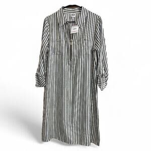 Anne Klein Gray with Gold Metallic Striped Shirt Dress size 6